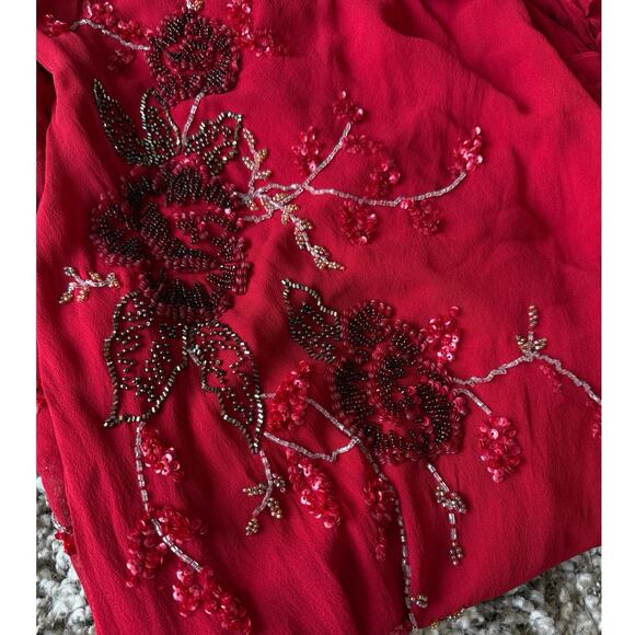 FLAWED Vintage Sue Wong Y2K Red Beaded Embroidered Asymmetrical Dress 12 S XS - Picture 9 of 17